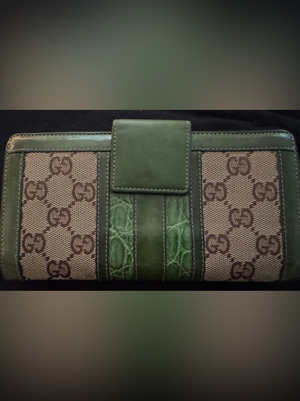 Authentic Gucci Tom Ford Era GG Canvas & Alligator Long Flap Studded Wallet COA